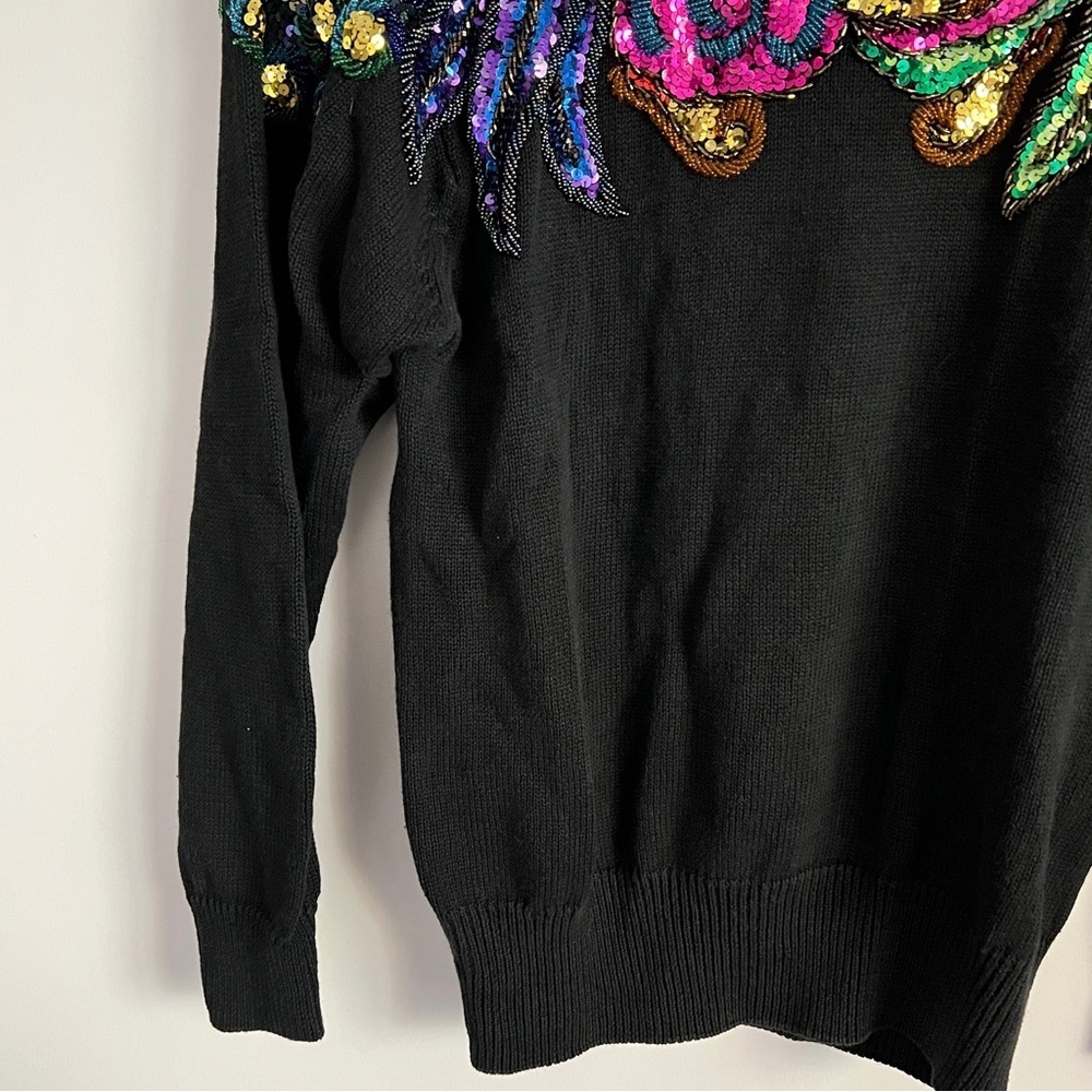 Vintage Claudia Barnes Black Colorful Sequin Glam Knit Sweater Size Small - Picture 3 of 8